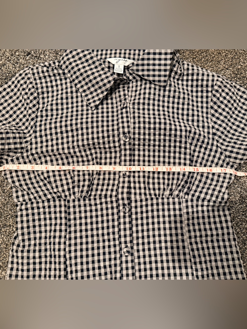 Women’s Vigoss Gingham Smocked Button Up Size Small - Picture 5 of 6